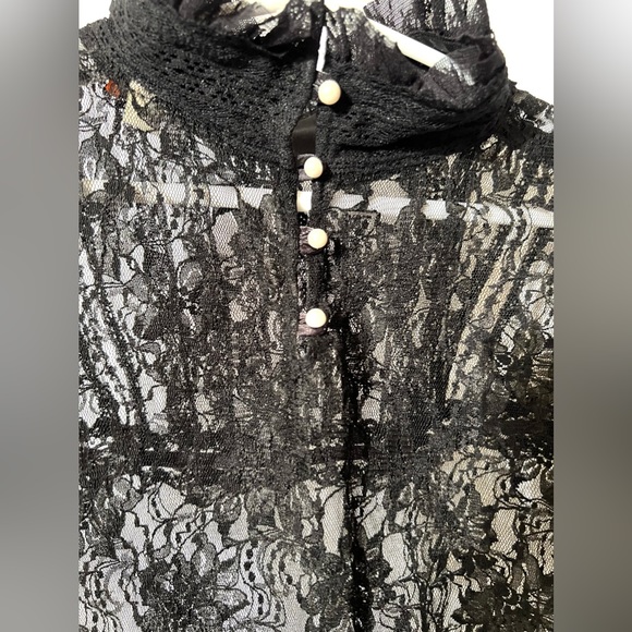 Beau Bois Black High Neck Lace Blouse with Pearl Buttons Size  S - Picture 5 of 13